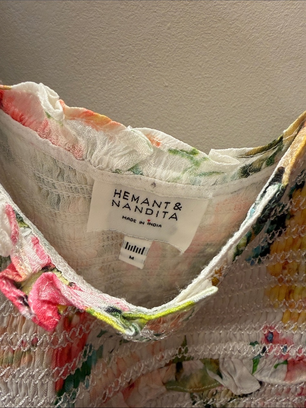 HEMANT & NANDITA Floral Mini Dress in White, Pink, Yellow, Green - Picture 2 of 2